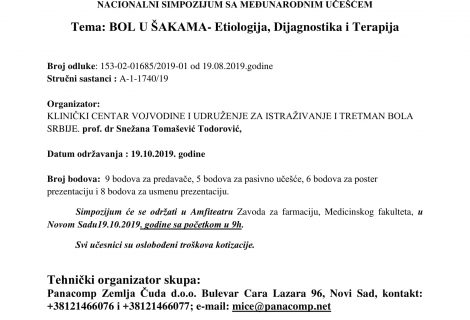 NACIONALNI SIMPOZIJUM: Bol u Šakama – Etiologija, Dijagnostika i Terapija